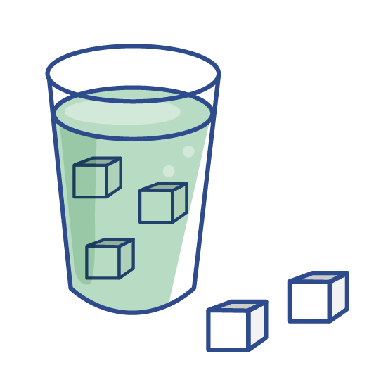 Grafik: In einem Glas mit grüner Limonade sind Zuckerwürfel dargestellt.