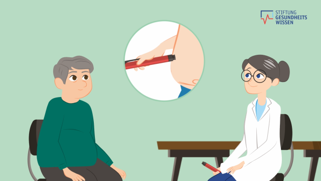 Die Animation zeigt eine Gesprächssituation zwischen einem Patienten und einer Ärztin.